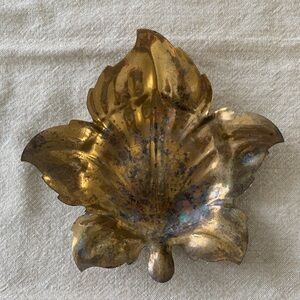 Vintage Brass Leaf Dish Aged Patina.